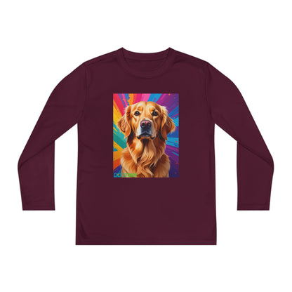 Pup Art Canvas - Kid's Sport Long Sleeve Tee (Golden Retriever)