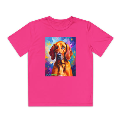 Pup Art Canvas - Kid's Sport Short Sleeve Tee (Redbone Coonhound)