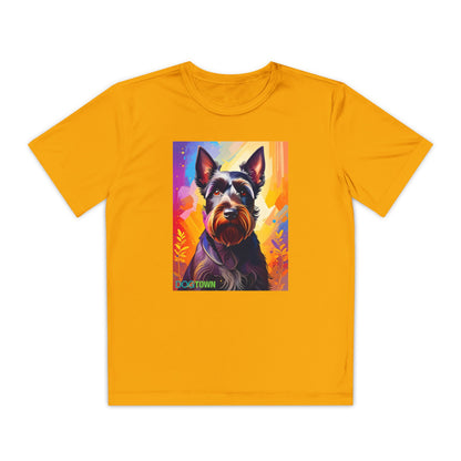 Pup Art Canvas - Kid's Sport Short Sleeve Tee (Scottish Terrier)