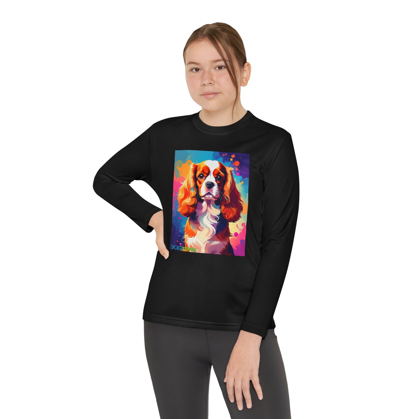 Pup Art Canvas - Kid's Sport Long Sleeve Tee (Cavalier King Charles Spaniel)