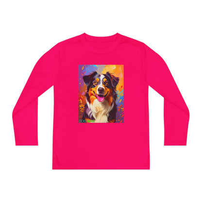 Pup Art Canvas - Kid's Sport Long Sleeve Tee (Australian Shepherd)
