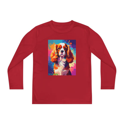 Pup Art Canvas - Kid's Sport Long Sleeve Tee (Cavalier King Charles Spaniel)