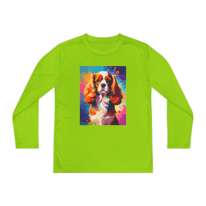 Pup Art Canvas - Kid's Sport Long Sleeve Tee (Cavalier King Charles Spaniel)