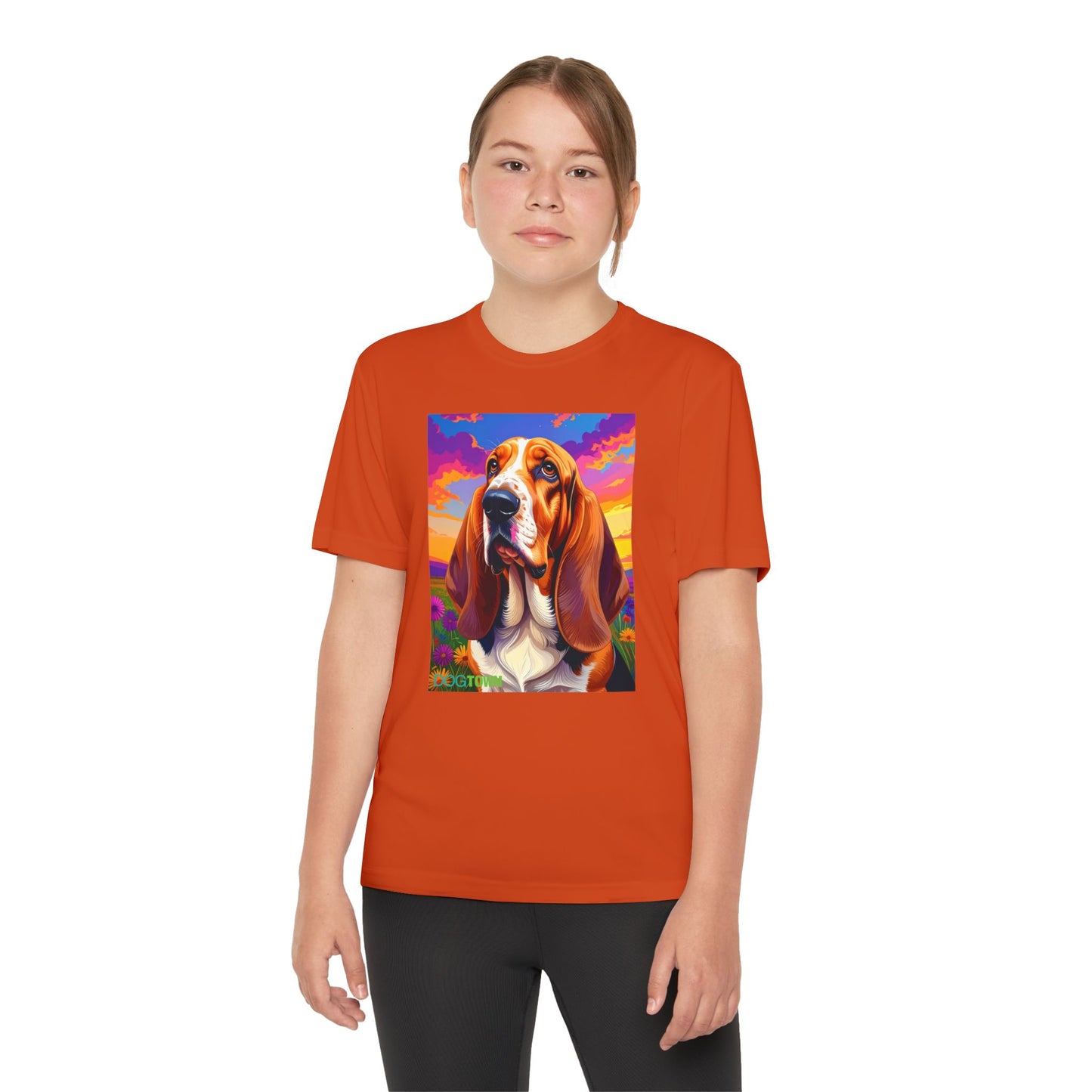 Pup Art Canvas - Kid's Sport Short Sleeve Tee (Basset Hound)