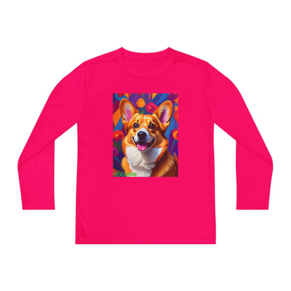 Pup Art Canvas - Kid's Sport Long Sleeve Tee (Corgi)