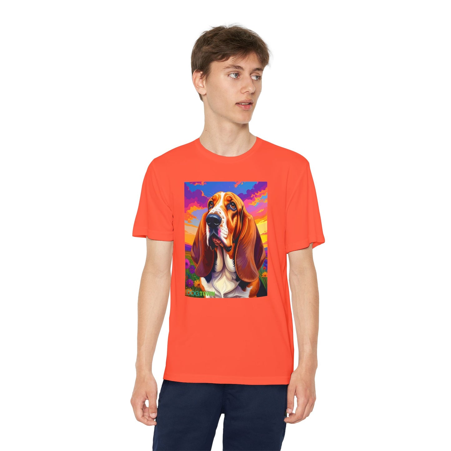 Pup Art Canvas - Kid's Sport Short Sleeve Tee (Basset Hound)