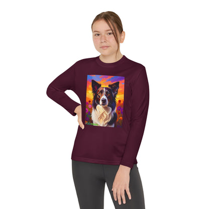 Pup Art Canvas - Kid's Sport Long Sleeve Tee (Border Collie)