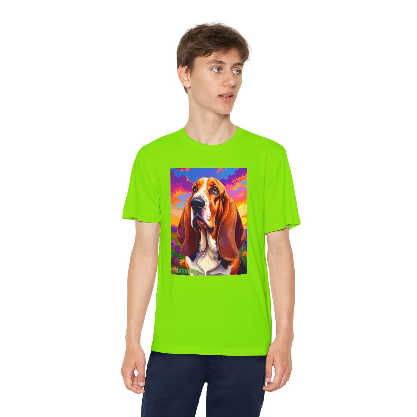 Pup Art Canvas - Kid's Sport Short Sleeve Tee (Basset Hound)