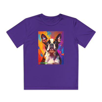 Pup Art Canvas - Kid's Sport Short Sleeve Tee (Boston Terrier)