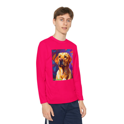 Pup Art Canvas - Kid's Sport Long Sleeve Tee (Yellow Lab)