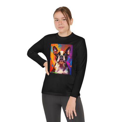Pup Art Canvas - Kid's Sport Long Sleeve Tee (Boston Terrier)