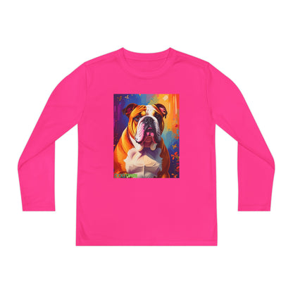 Pup Art Canvas - Kid's Sport Long Sleeve Tee (English Bulldog)