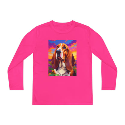 Pup Art Canvas - Kid's Sport Long Sleeve Tee (Basset Hound)