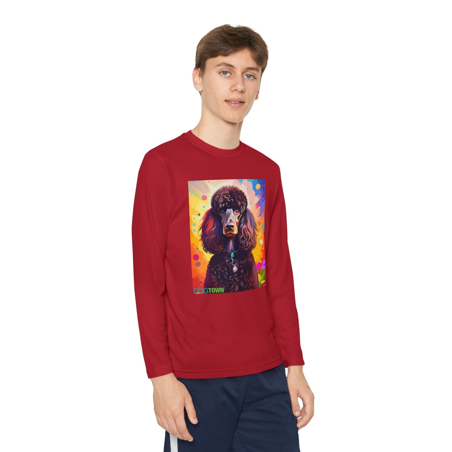 Pup Art Canvas - Kid's Sport Long Sleeve Tee (Standard Poodle)