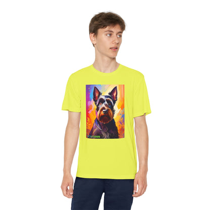 Pup Art Canvas - Kid's Sport Short Sleeve Tee (Scottish Terrier)