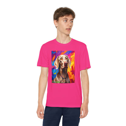 Pup Art Canvas - Kid's Sport Short Sleeve Tee (Weimaraner)