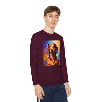 Pup Art Canvas - Kid's Sport Long Sleeve Tee (Dachshund)