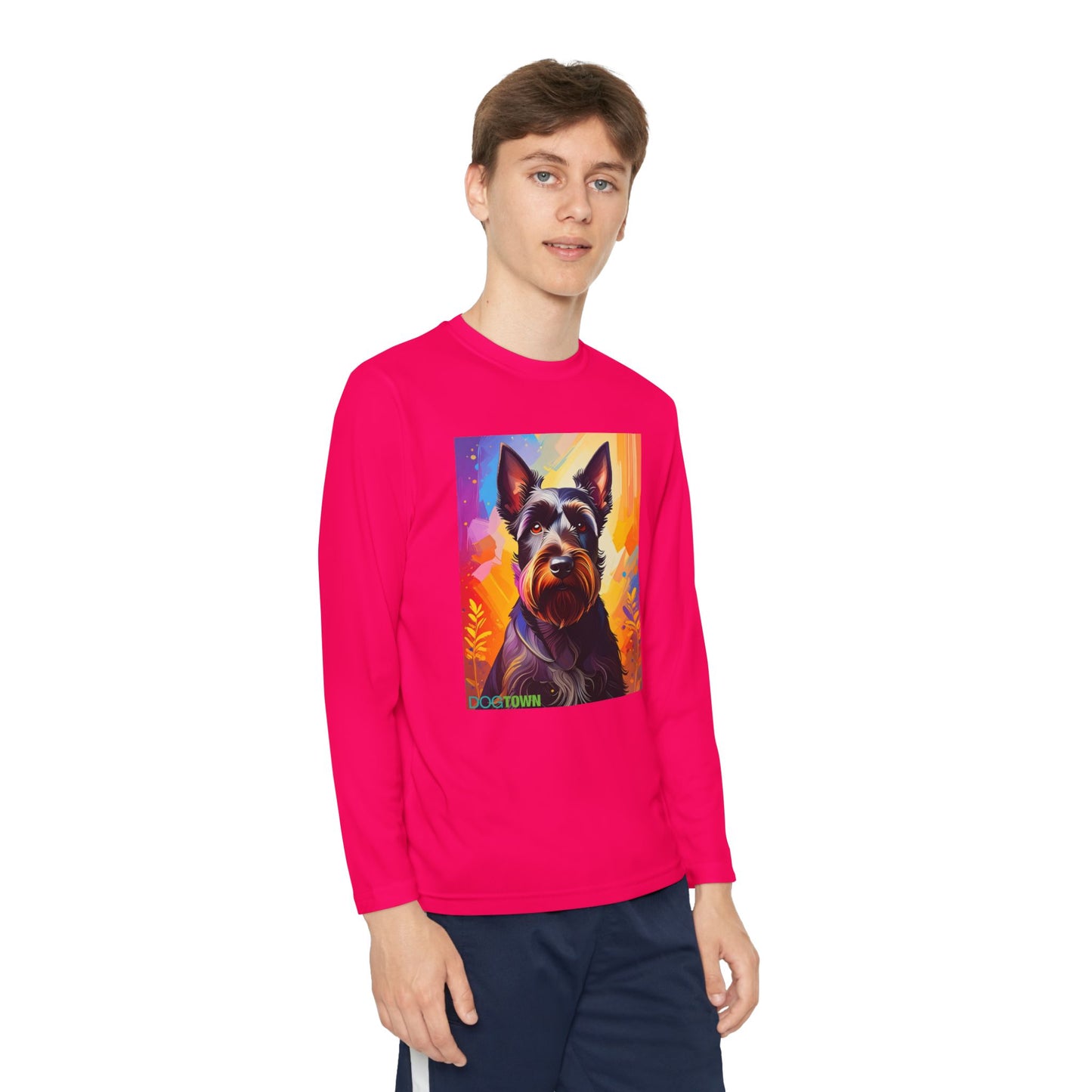 Pup Art Canvas - Kid's Sport Long Sleeve Tee (Scottish Terrier)