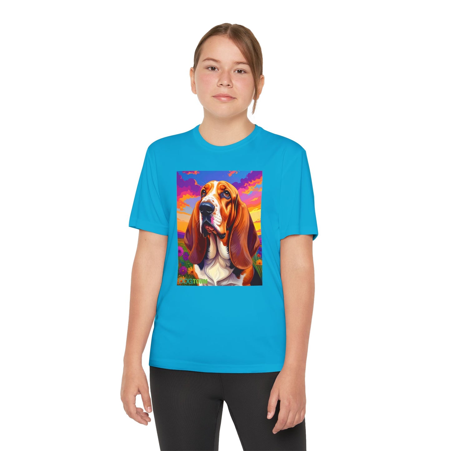 Pup Art Canvas - Kid's Sport Short Sleeve Tee (Basset Hound)
