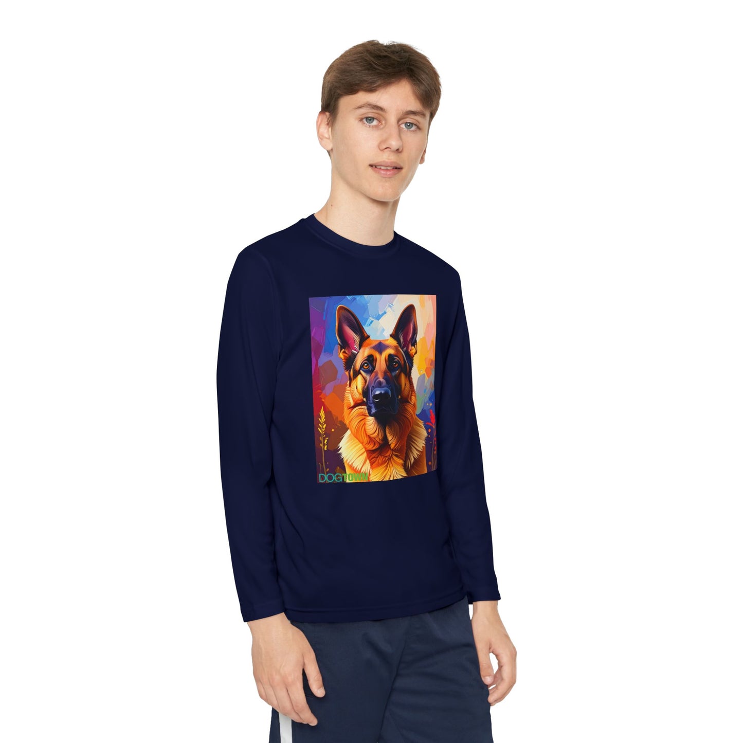Pup Art Canvas - Kid's Sport Long Sleeve Tee  (German Shepherd)
