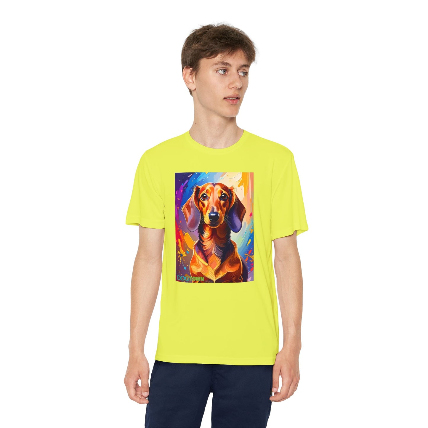 Pup Art Canvas - Kid's Sport Short Sleeve Tee (Dachshund)