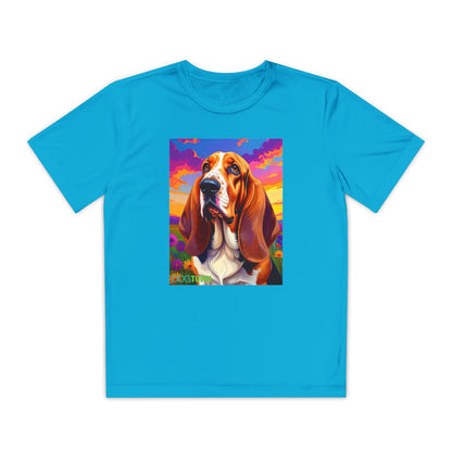Pup Art Canvas - Kid's Sport Short Sleeve Tee (Basset Hound)
