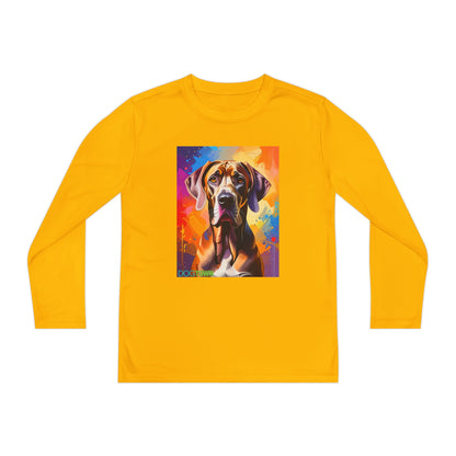 Pup Art Canvas - Kid's Sport Long Sleeve Tee (Great Dane)