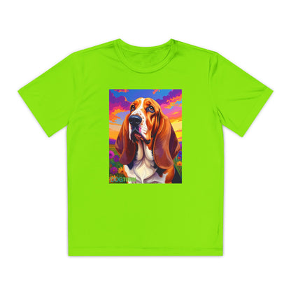 Pup Art Canvas - Kid's Sport Short Sleeve Tee (Basset Hound)