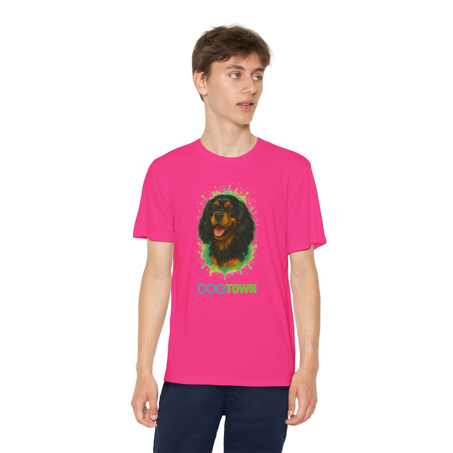 2025 Breed Collection - Kid's Polyester Thin Short Sleeve Tee - Black and Tan Cavalier King Charles Spaniel