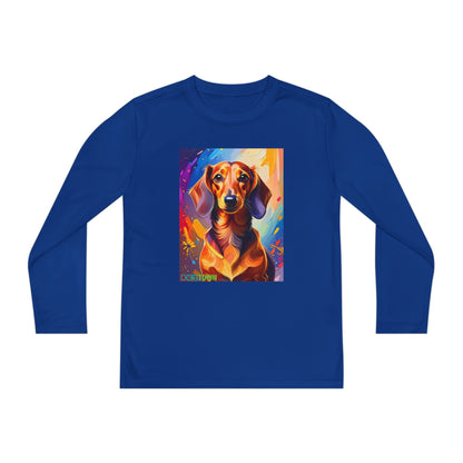 Pup Art Canvas - Kid's Sport Long Sleeve Tee (Dachshund)