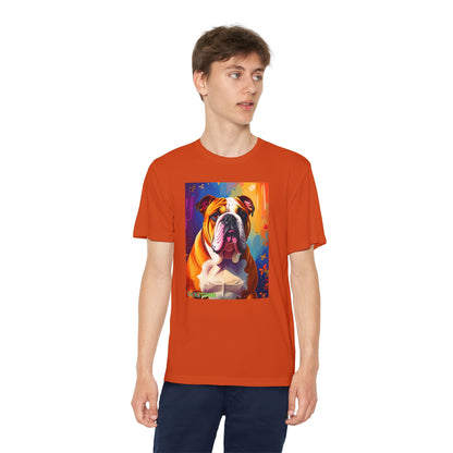 Pup Art Canvas - Kid's Sport Short Sleeve Tee (English Bulldog)