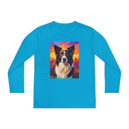 Pup Art Canvas - Kid's Sport Long Sleeve Tee (Border Collie)