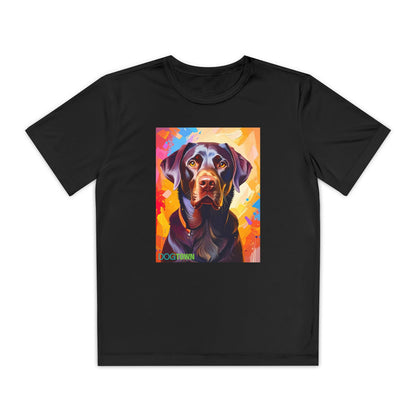 Pup Art Canvas - Kid's Sport Short Sleeve Tee (Chocolate Lab)