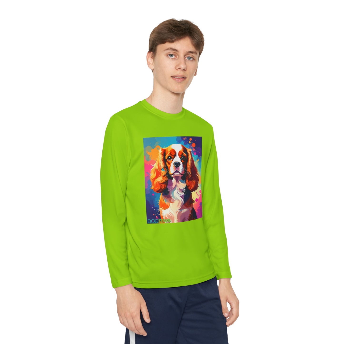 Pup Art Canvas - Kid's Sport Long Sleeve Tee (Cavalier King Charles Spaniel)