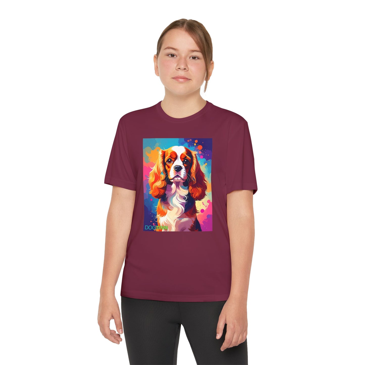 Pup Art Canvas - Kid's Sport Short Sleeve Tee (Cavalier King Charles Spaniel)