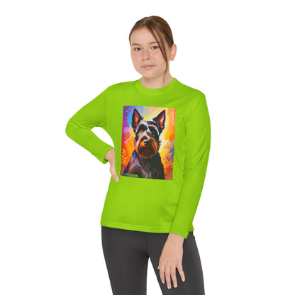 Pup Art Canvas - Kid's Sport Long Sleeve Tee (Scottish Terrier)
