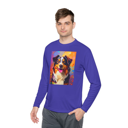 Pup Art Canvas Sport Long Sleeve Tee (Australian Shepherd)