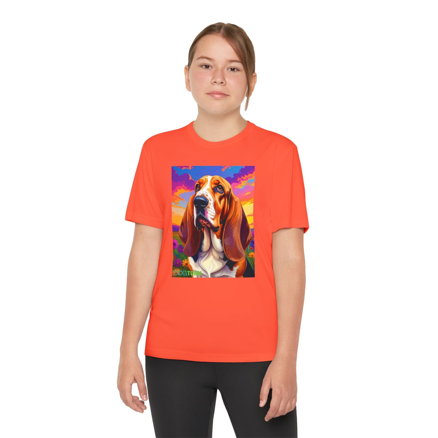 Pup Art Canvas - Kid's Sport Short Sleeve Tee (Basset Hound)