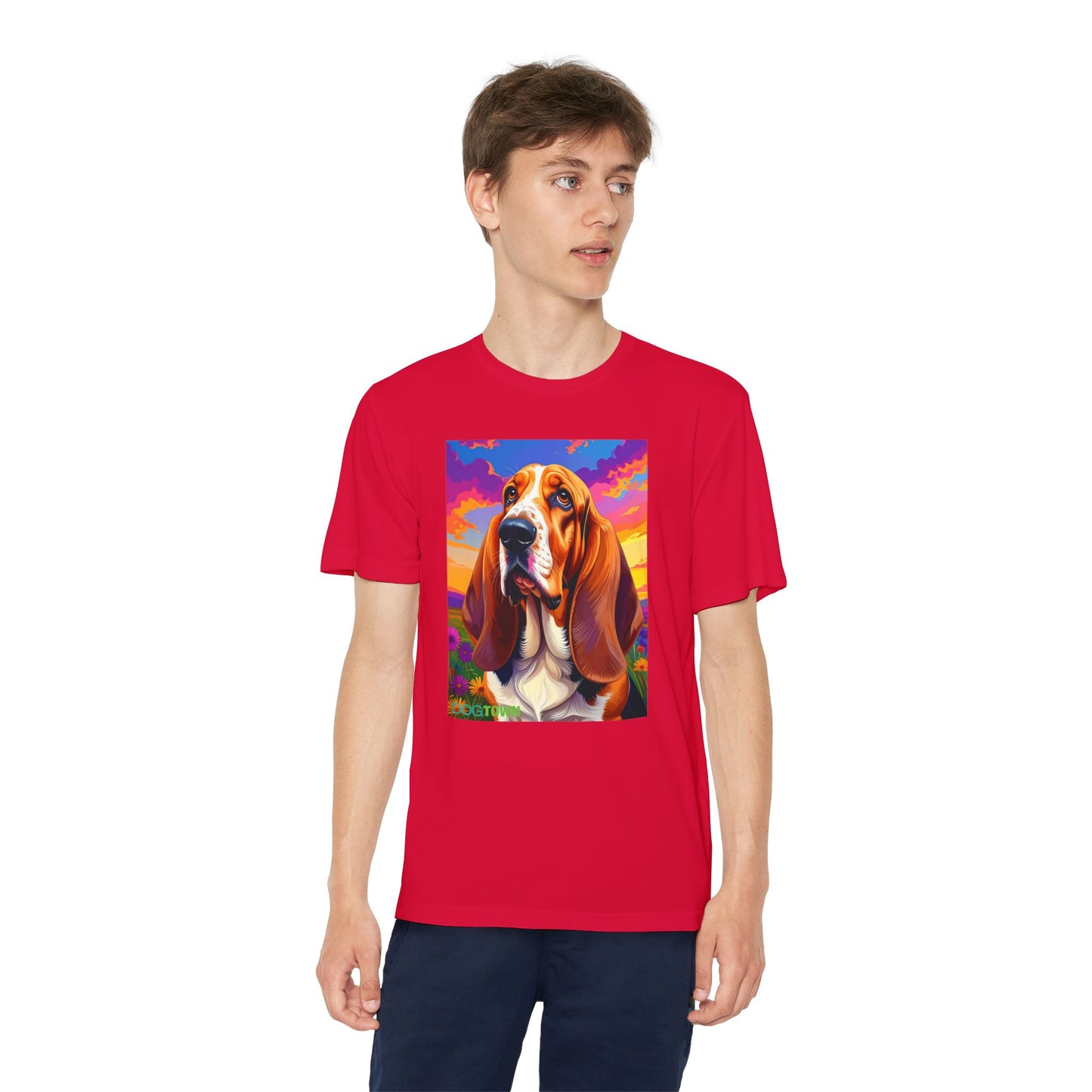 Pup Art Canvas - Kid's Sport Short Sleeve Tee (Basset Hound)