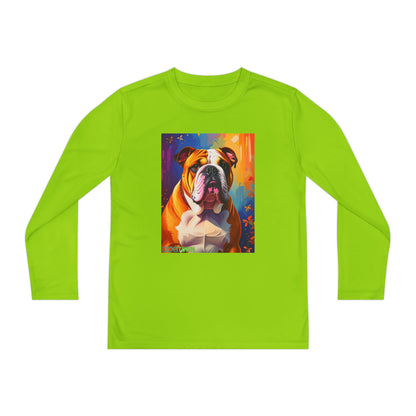 Pup Art Canvas - Kid's Sport Long Sleeve Tee (English Bulldog)