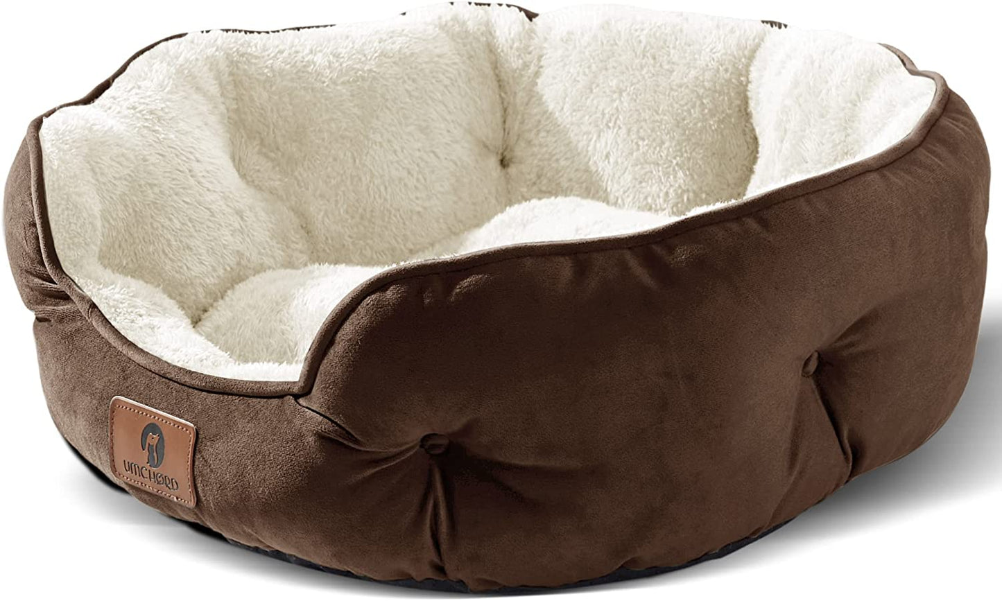 Small Dog Bed Extra Soft & Machine Washable with Anti-Slip & Water-Resistant Oxford Bottom, Brown, 20 Inches