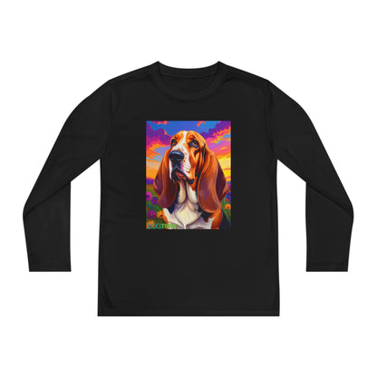 Pup Art Canvas - Kid's Sport Long Sleeve Tee (Basset Hound)