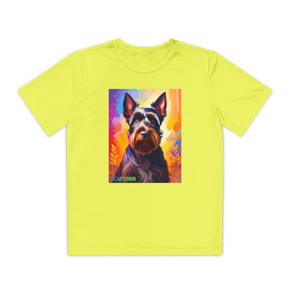 Pup Art Canvas - Kid's Sport Short Sleeve Tee (Scottish Terrier)