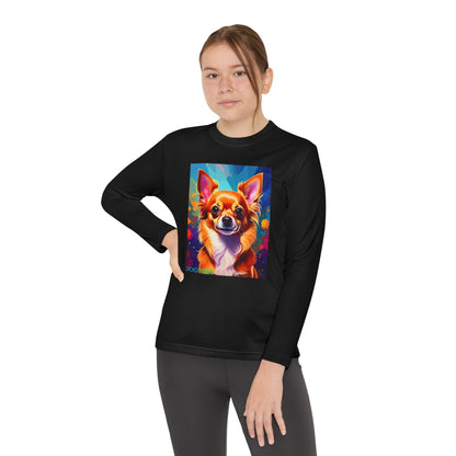 Pup Art Canvas - Kid's Sport Long Sleeve Tee (Chihuahua)