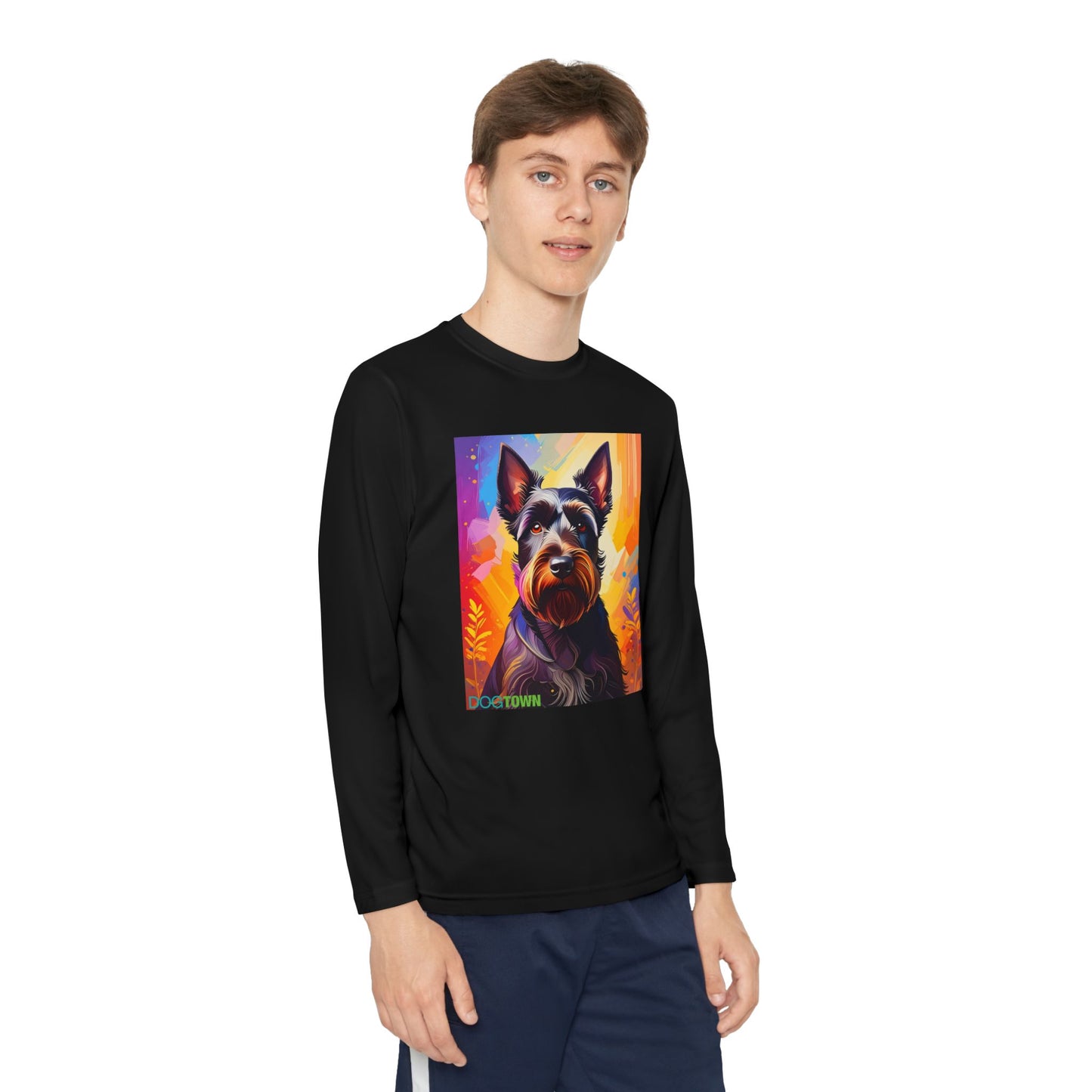 Pup Art Canvas - Kid's Sport Long Sleeve Tee (Scottish Terrier)
