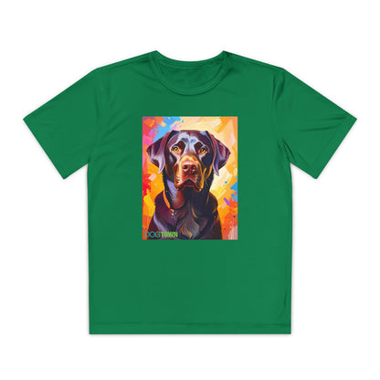 Pup Art Canvas - Kid's Sport Short Sleeve Tee (Chocolate Lab)