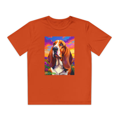 Pup Art Canvas - Kid's Sport Short Sleeve Tee (Basset Hound)