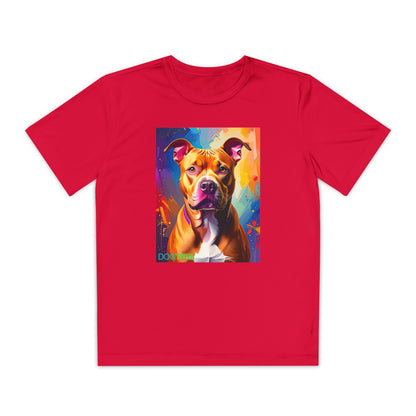 Pup Art Canvas - Kid's Sport Short Sleeve Tee (Pit Bull)