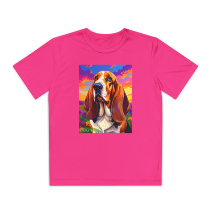 Pup Art Canvas - Kid's Sport Short Sleeve Tee (Basset Hound)