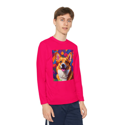 Pup Art Canvas - Kid's Sport Long Sleeve Tee (Corgi)